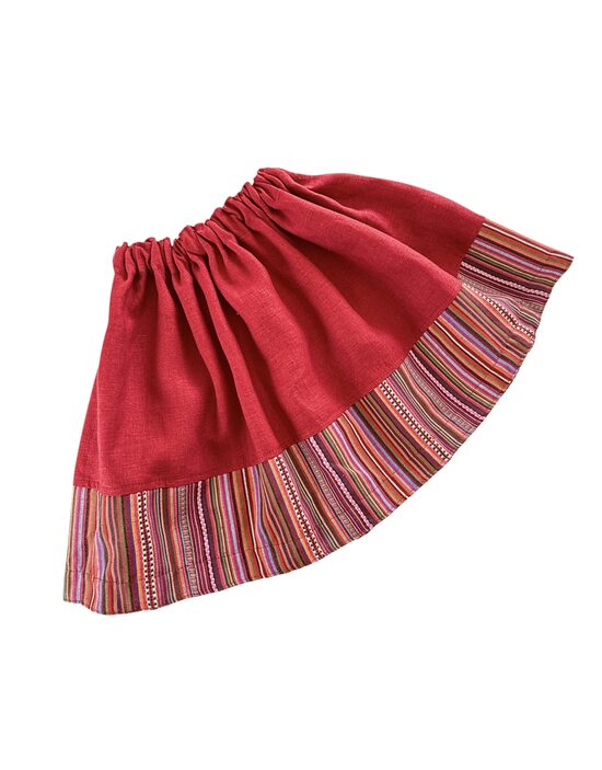 Bordo krāsas lina svārki ar maliņu no stilizēta TAUTISKĀ auduma , garums 35 cm